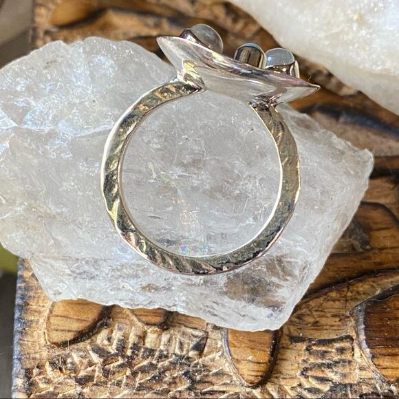 Larimar & Moonstone Israeli Hammered Sterling Silver Ring Size 9.5 - Picture 7 of 15